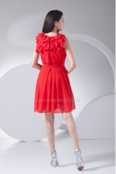Short/Mini Scoop Ruffles Chiffon Short Red Bridesmaid Dresses 02010335