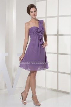 A-Line Ruched Chiffon Short/Mini One-Shoulder Best Bridesmaid Dresses 02010348