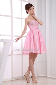 A-Line Short/Mini Sweetheart Beaded Taffeta Sleeveless Pink Bridesmaid Dresses 02010359