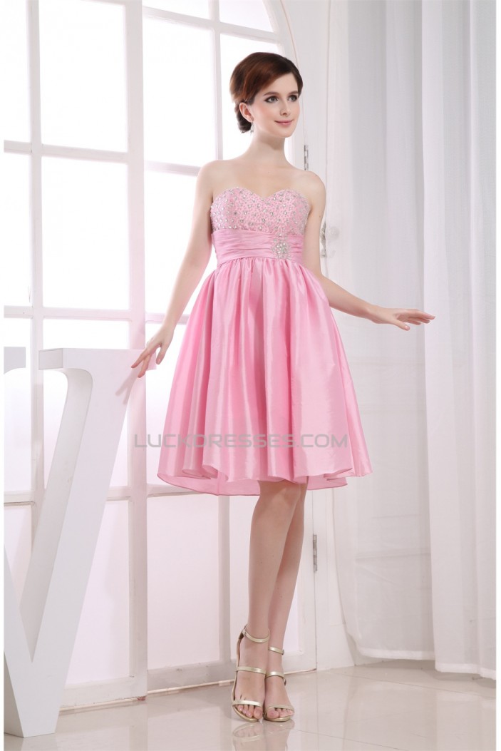 A-Line Short/Mini Sweetheart Beaded Taffeta Sleeveless Pink Bridesmaid Dresses 02010359