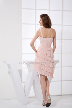 A-Line Short/Mini One-Shoulder Chiffon Pleated Pink Bridesmaid Dresses 02010364
