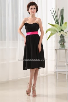 A-Line Soft Strapless Chiffon Short Black Bridesmaid Dresses 02010373