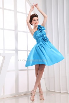 One-Shoulder Sleeveless Silk like Satin Short Blue Bridesmaid Dresses 02010390