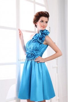 One-Shoulder Sleeveless Silk like Satin Short Blue Bridesmaid Dresses 02010390