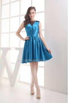 V-Neck Silk like Satin Fine Netting Sleeveless Bridesmaid Dresses 02010395