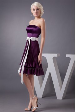 A-Line Sleeveless Pleats Knee-Length Short Purple Bridesmaid Dresses 02010399