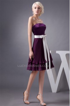 A-Line Sleeveless Pleats Knee-Length Short Purple Bridesmaid Dresses 02010399