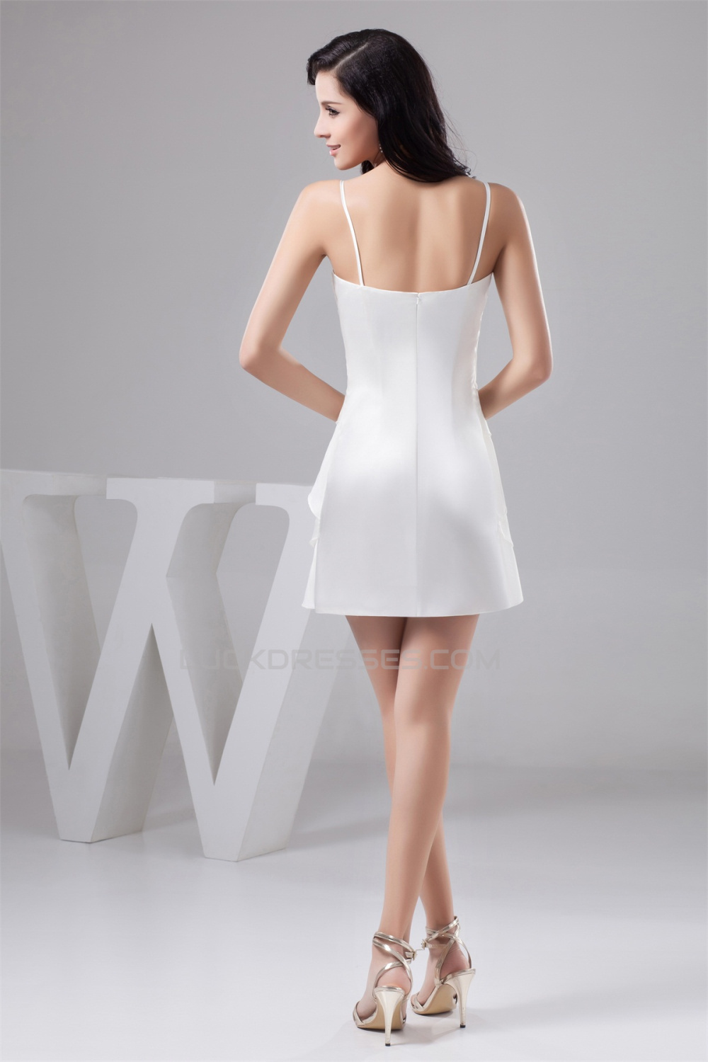 white silk short dress