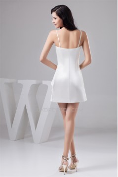 Bows Spaghetti Straps Silk like Satin Short White Bridesmaid Dresses 02010404