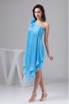 Handmade Flowers Ruffled Chiffon Short Blue Bridesmaid Dresses 02010412