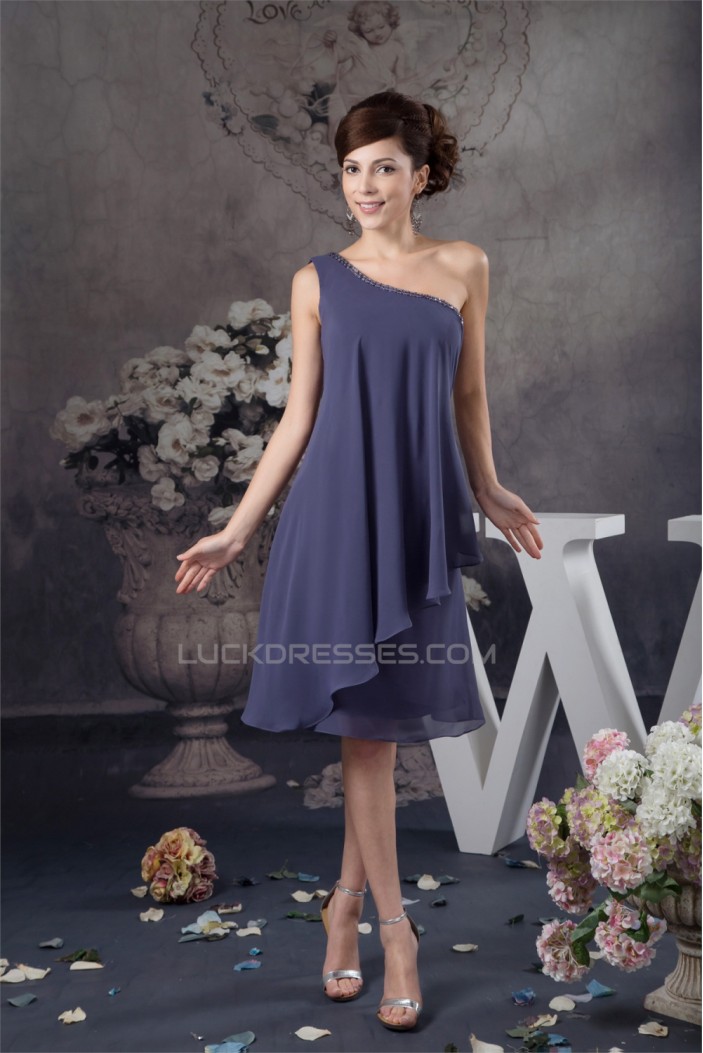 Knee-Length Sleeveless One-Shoulder Beading Short Bridesmaid Dresses 02010417