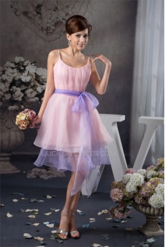 Ruffles Scoop Sleeveless Knee-Length Short Pink Bridesmaid Dresses 02010422