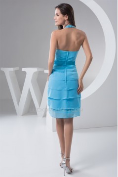 Sheath/Column Sleeveless Beading Knee-Length Short Blue Bridesmaid Dresses 02010423