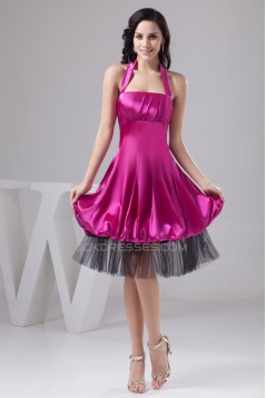 A-Line Sleeveless Silk like Satin Fine Netting Short Bridesmaid Dresses 02010429