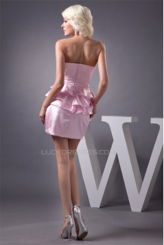 Sleeveless Handmade Flowers Short/Mini Pink Bridesmaid Dresses 02010436
