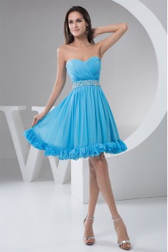 A-Line Sweetheart Beaded Short Blue Chiffon Bridesmaid Dresses 02010444