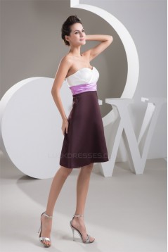 A-Line Sweetheart Criss Cross Knee-Length Short Satin Bridesmaid Dresses 02010450