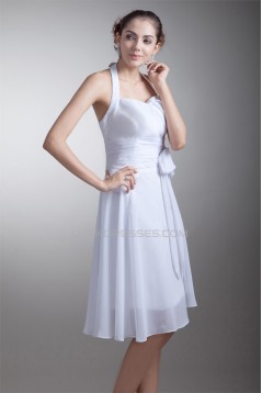 A-Line Knee-Length Chiffon Halter Short White Bridesmaid Dresses 02010453