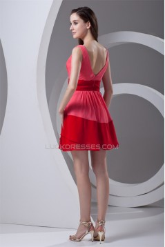 Affordable Sheath/Column V-Neck Short Chiffon Bridesmaid Dresses 02010475