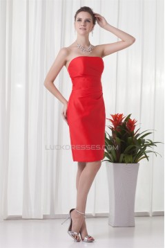 Elegant Sheath/Column Satin Pleats Knee-Length Bridesmaid Dresses 02010481