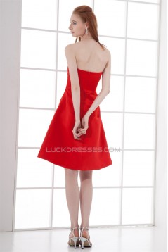 A-Line Knee-Length Pleats Sleeveless Elastic Woven Satin Short Red Bridesmaid Dresses 02010493