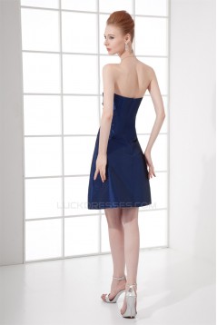 A-Line Strapless Taffeta Soft Short Blue Bridesmaid Dresses 02010497