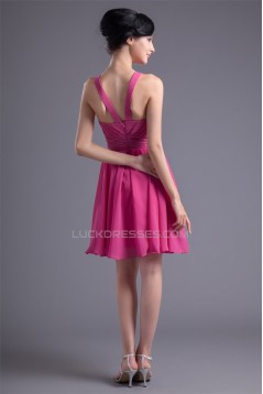 A-Line Square Short/Mini Pleats Chiffon Short Bridesmaid Dresses 02010502