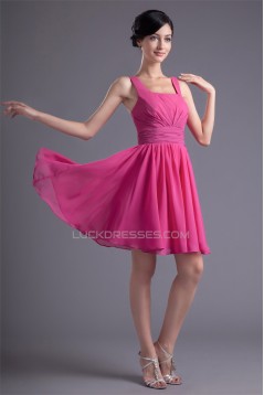 A-Line Square Short/Mini Pleats Chiffon Short Bridesmaid Dresses 02010502