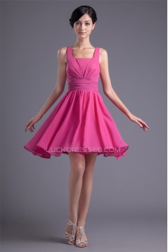 A-Line Square Short/Mini Pleats Chiffon Short Bridesmaid Dresses 02010502