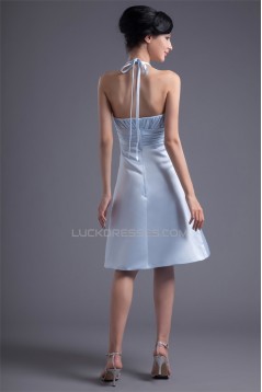 Satin Pleats Knee-Length Sleeveless Halter Bridesmaid Dresses 02010514