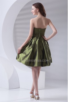 Short/Mini Pleats Strapless Taffeta A-Line Bridesmaid Dresses 02010519