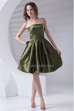 Short/Mini Pleats Strapless Taffeta A-Line Bridesmaid Dresses 02010519