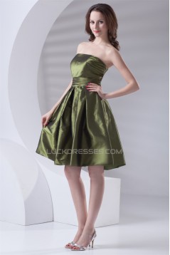 Short/Mini Pleats Strapless Taffeta A-Line Bridesmaid Dresses 02010519