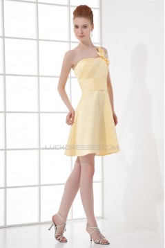 A-Line Short/Mini Sleeveless Bows Satin One-Shoulder Yellow Bridesmaid Dresses 02010521