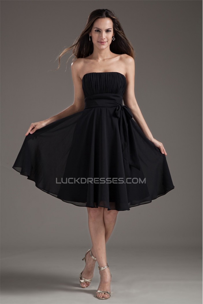 A-Line Most Popular Knee-Length Chiffon Short Black Bridesmaid Dresses 02010526