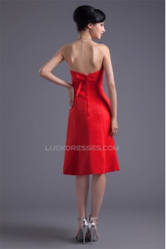 Sleeveless Knee-Length Satin A-Line Short Red Sweetheart Bridesmaid Dresses 02010527