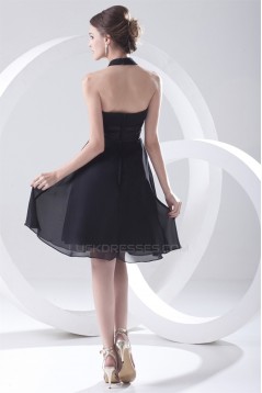 A-Line Knee-Length Halter Chiffon Short Black Bridesmaid Dresses 02010530