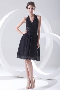 A-Line Knee-Length Halter Chiffon Short Black Bridesmaid Dresses 02010530