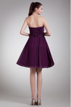 Sleeveless Strapless Knee-Length Chiffon Short Purple Bridesmaid Dresses 02010532