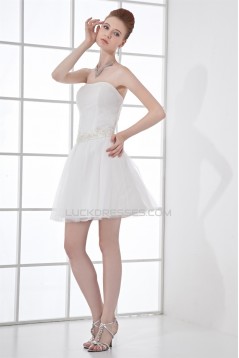 Strapless Beading A-Line Short White Bridesmaid Dresses 02010537