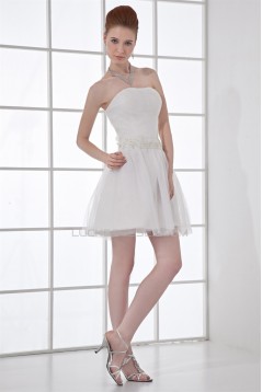 Strapless Beading A-Line Short White Bridesmaid Dresses 02010537