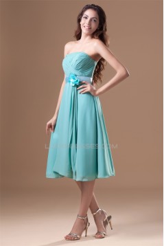 Sheath/Column Strapless Handmade Flowers Short Bridesmaid Dresses 02010543