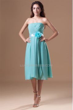 Sheath/Column Strapless Handmade Flowers Short Bridesmaid Dresses 02010543