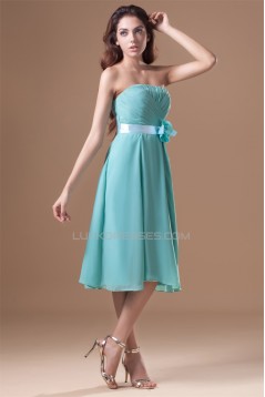 Sheath/Column Strapless Handmade Flowers Short Bridesmaid Dresses 02010543