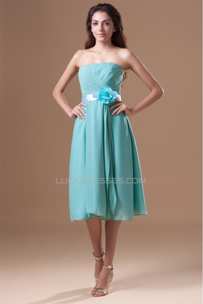 Sheath/Column Strapless Handmade Flowers Short Bridesmaid Dresses 02010543