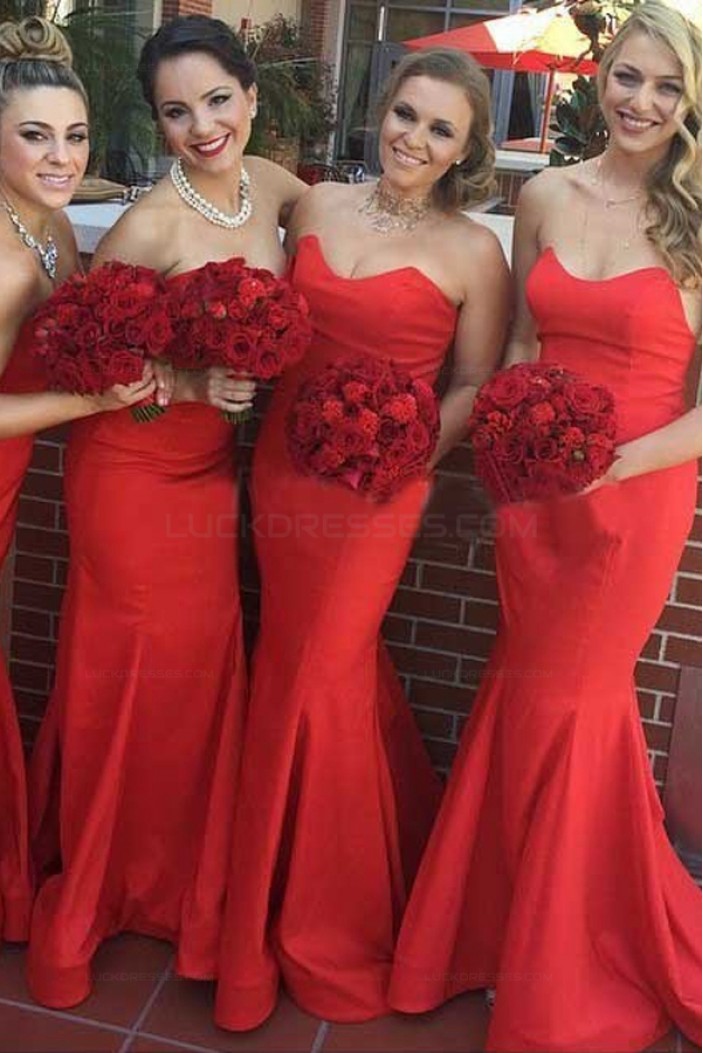 Trumpet/Mermaid Long Red Bridesmaid Dresses 3010003