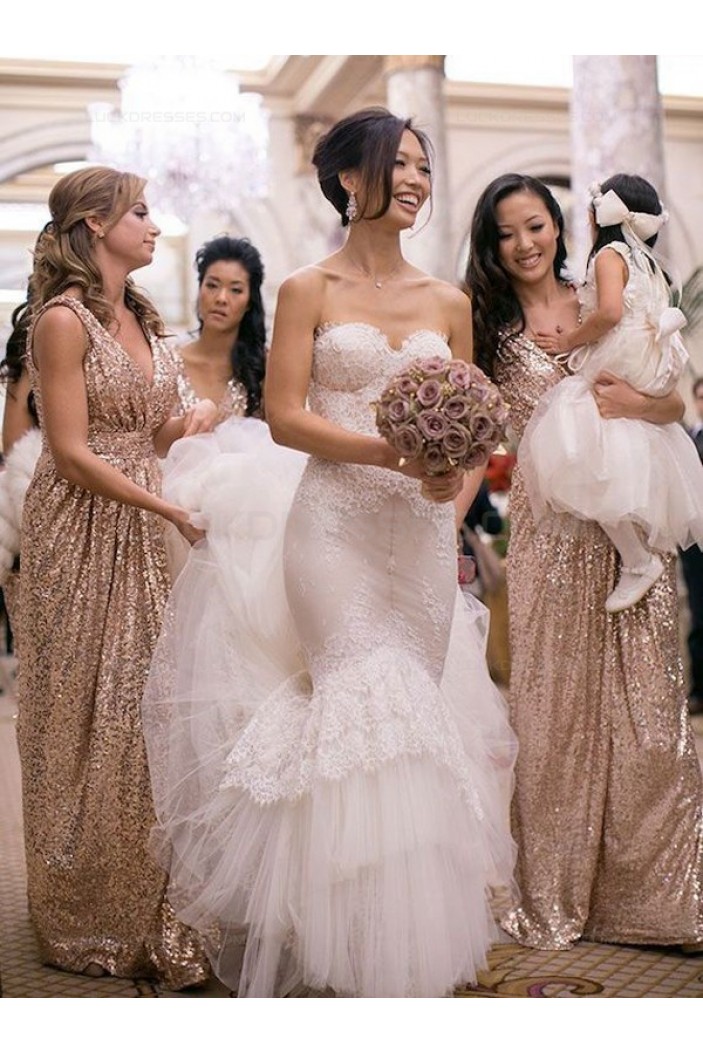 Long Sequins V-Neck Bridesmaid Dresses 3010009