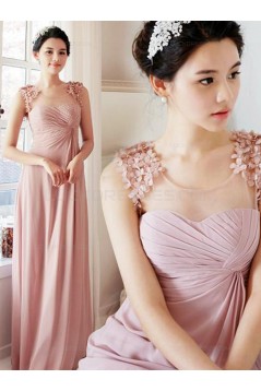 Long Pink Floor-Length Chiffon Wedding Party Dresses Bridesmaid Dresses 3010029