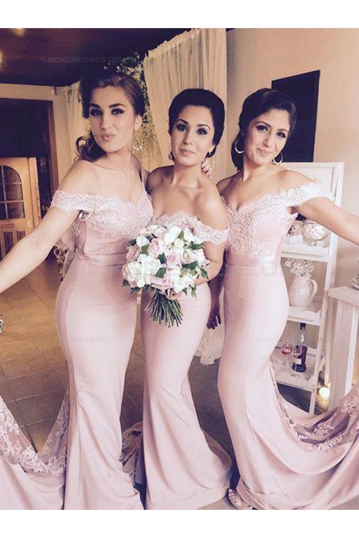 Trumpet/Mermaid Off-the-Shoulder Lace Wedding Party Dresses Bridesmaid Dresses 3010083