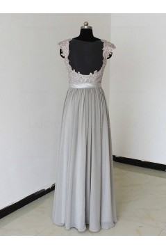 Floor-Length Cap-Sleeves Chiffon Lace Backless Wedding Party Dresses Bridesmaid Dresses 3010090